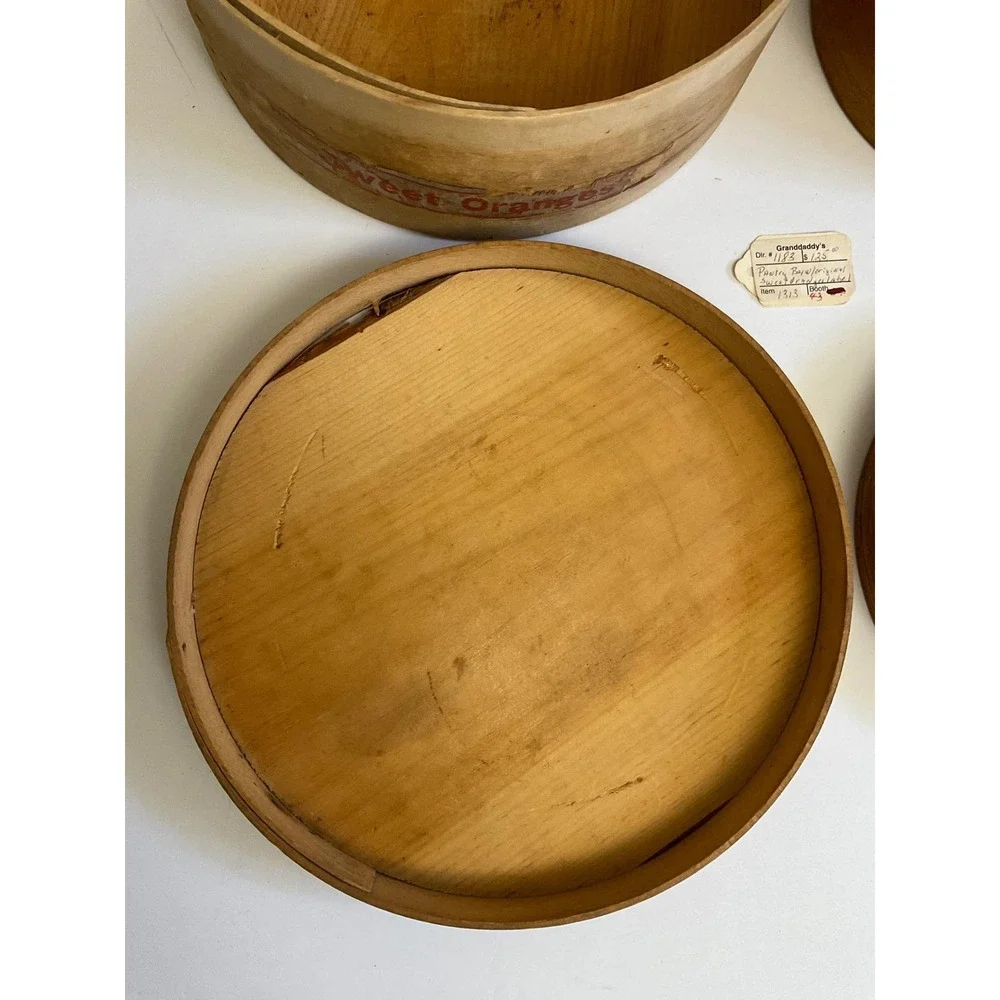 Antique Wooden Pantry Boxes Stackable Nesting Sweet Oranges Label Set of 2